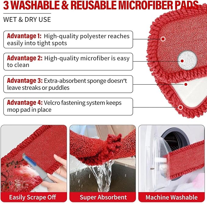Spray Mops for Floor Cleaning, Microfiber Spray Cleaning Mop Kit with 3 Reusable Washable Pads 700ML Refillable Bottle and Scrubber Flat Mop with 360 Degree Swivel Head for Hardwood Laminate