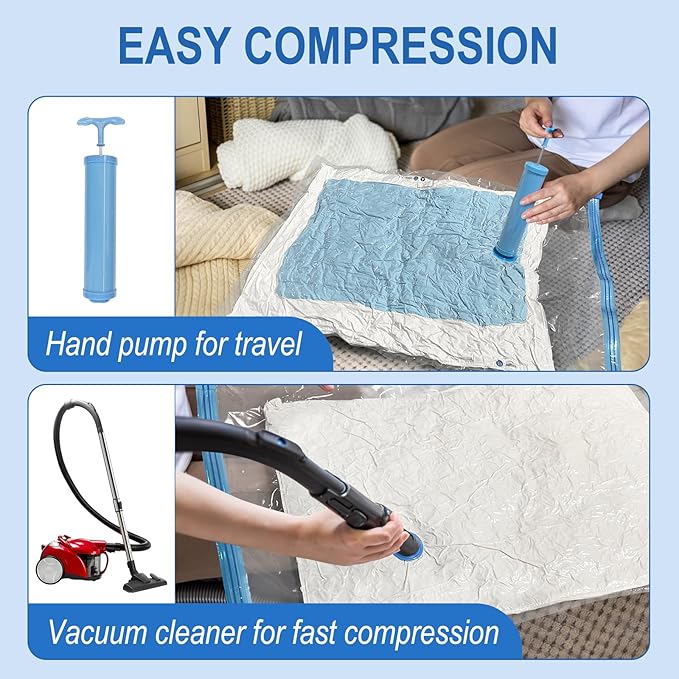 Fygrip Vacuum Storage Bags with Hand Pump, Plastic Packaging Bags, 80% Space Saver Vacuum Seal Bags for Clothing, Travel Lugggage, Blankets, Comforters, 16 Combo