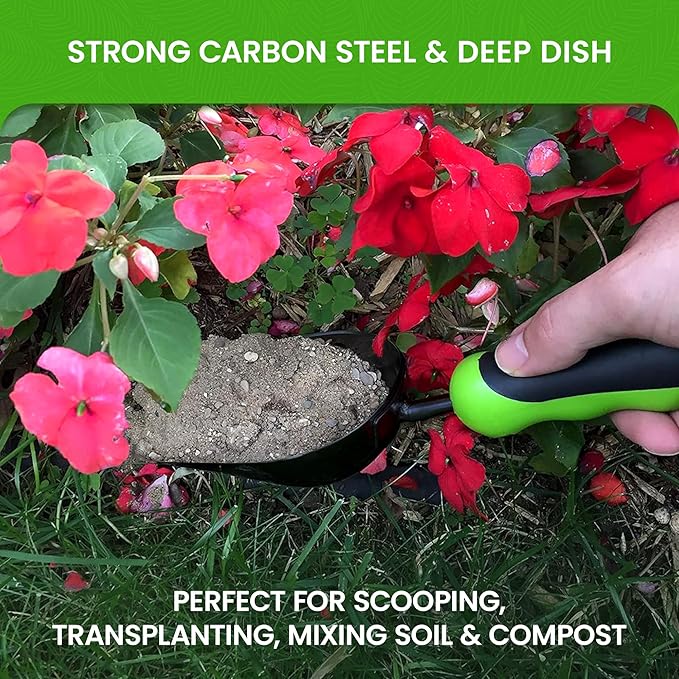 Garden Guru Super Strong Garden Scoop Trowel Shovel Transplanter – Strong Carbon Steel - Rust Resistant – Ergonomic Grip – Perfect Hand Shovel for Gardening Transplanting and Digging (2 Pack)