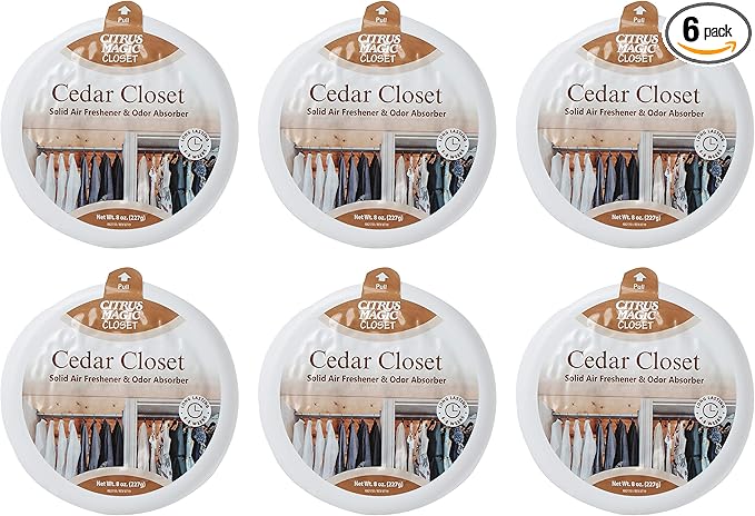 Citrus Magic For Closets Odor Absorbing Solid Air Freshener, Cedar, 8-Ounce, Pack of 6 - CASE