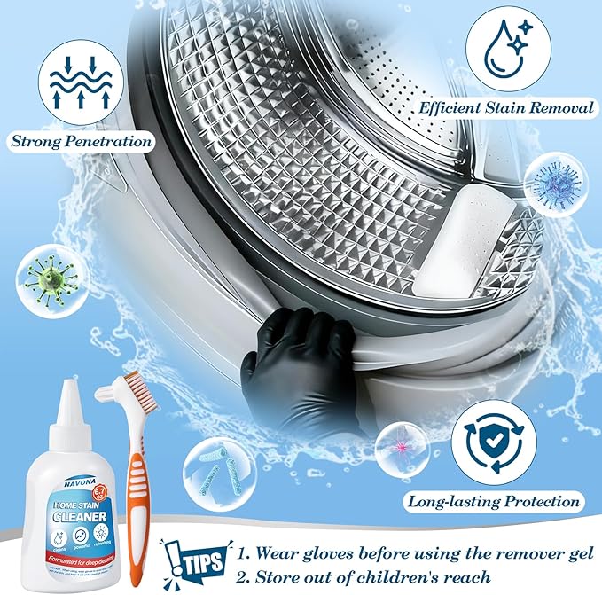 Navona 4 Pack Home Stain Cleaner Gel, Washing Machine Cleaner, Ideal for Shower Enclosures, Kitchen Sinks, Walls, Tiles and Bathroom Surfaces. Total 26.8 fl oz