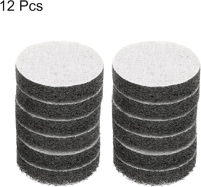 HARFINGTON 12pcs Scrubber Scouring Pads 800 Grits 2 Inch Drill Power Brush Hoop and Loop Surface Conditioning Disc Drill Scuffing Disc Scrub Pads for Home Kitchen Cleaning, Grey