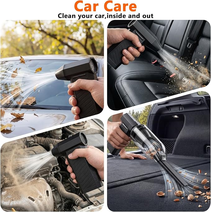 Preciva 2-in-1 Compressed Air Duster, 180,000 RPM High-Speed Turbo Electric Duster & Vacuum with 3-Second Deep Cleaning, Rechargeable Battery, 6 Attachments and LED Light for Keyboard, PC, Car, Home