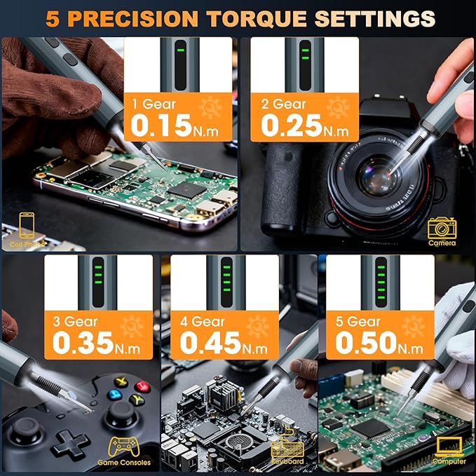 Mini Electric Screwdriver, 4.2V Precision Screwdriver Set Cordless Screwdrivers Rechargeable 76 In 1 Magnetic Bit Repair Tech Tool Kit for Electronics Computer Phone Laptop Camera RC Car Watch Glasses
