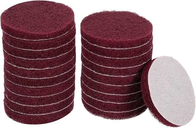 HARFINGTON 20pcs Scrubber Scouring Pads 400 Grits 3 Inch Drill Power Brush Hoop and Loop Surface Conditioning Disc Drill Scuffing Disc Scrub Pads for Home Kitchen Cleaning, Red