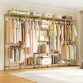 ONBRILL F5 Extra Large Industrial Pipe Clothing Rack, Freestanding Portable Closet Organizer System with Shelves & Hanging Rods, 88.6'' Wide Heavt Duty Clothes Rack, Max Load 1300lbs, Gold
