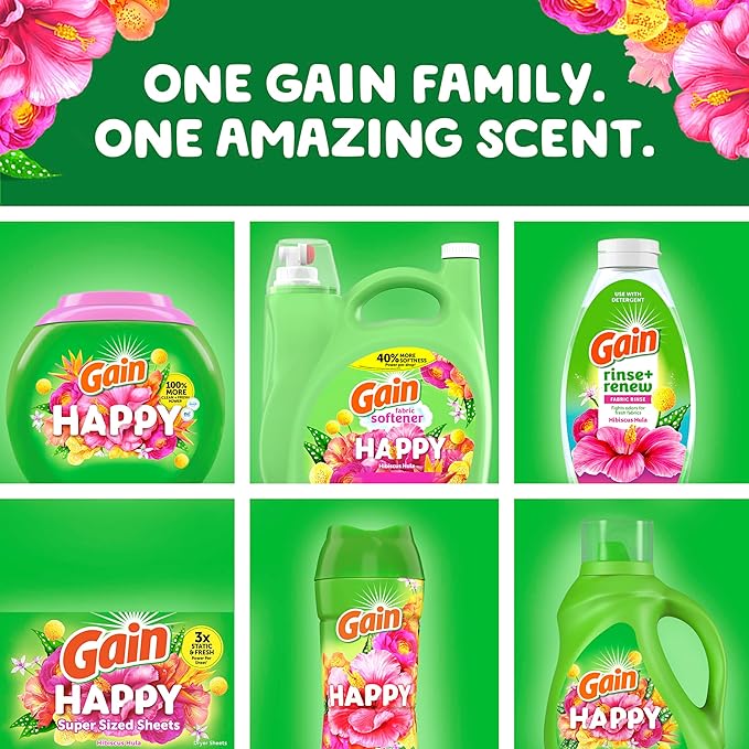 Gain Liquid Fabric Softener (Fabric Conditioner),Happy,127 fl oz,188 Loads,(Pack of 2)