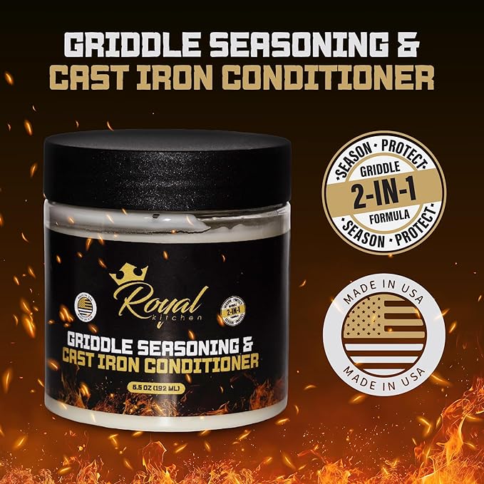Royal Kitchen Cast Iron & Carbon Steel Seasoning Conditioner 2-IN-1 | Effective For Restoring, Protecting & Conditioning Blackstone Griddle, Cast Iron and Dutch Oven Cookware Food Safe and easy to use conditioner (6.5 Ounce (Pack of 1))