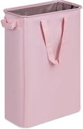 efluky Slim Laundry Basket, Narrow Laundry Hamper with Handles, Collapsible Dirty Clothes Hamper, Tall Laundry Bin for Laundry Room, Dorm and Bedroom, 12.7 Gallons(48L) Pink