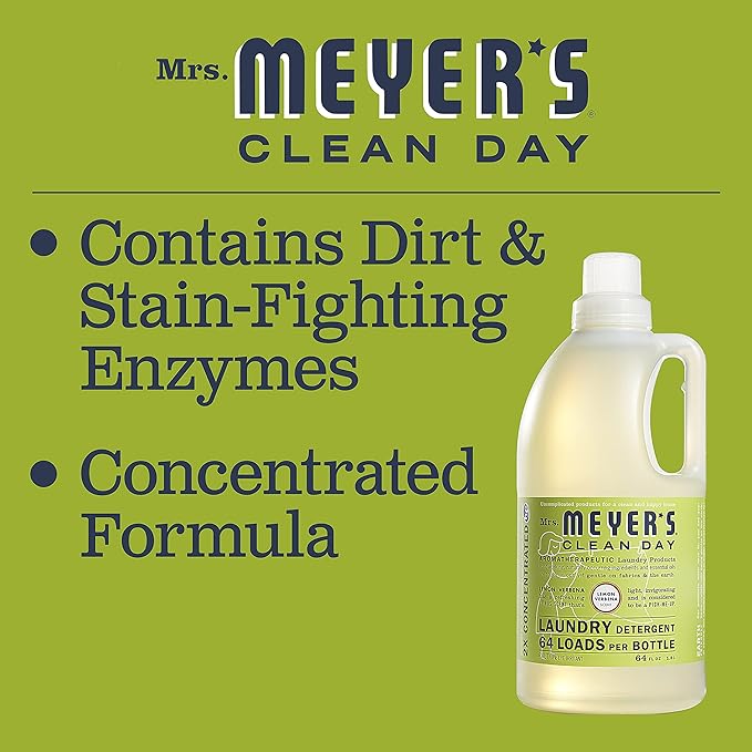 MRS. MEYER'S CLEAN DAY Liquid Laundry Detergent, Infused with Essential Oils, Lemon Verbena, 64 oz - Pack of 2 (128 Loads)