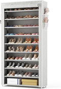 ROJASOP 10 Tier Shoe Rack with Covers Large Capacity Stackable Tall Shoe Shelf Storage for 50-55 Pairs Shoe and Boot, Sturdy Free Standing Shoe Rack Organizer for Closet, Entryway, Bedroom, Printing
