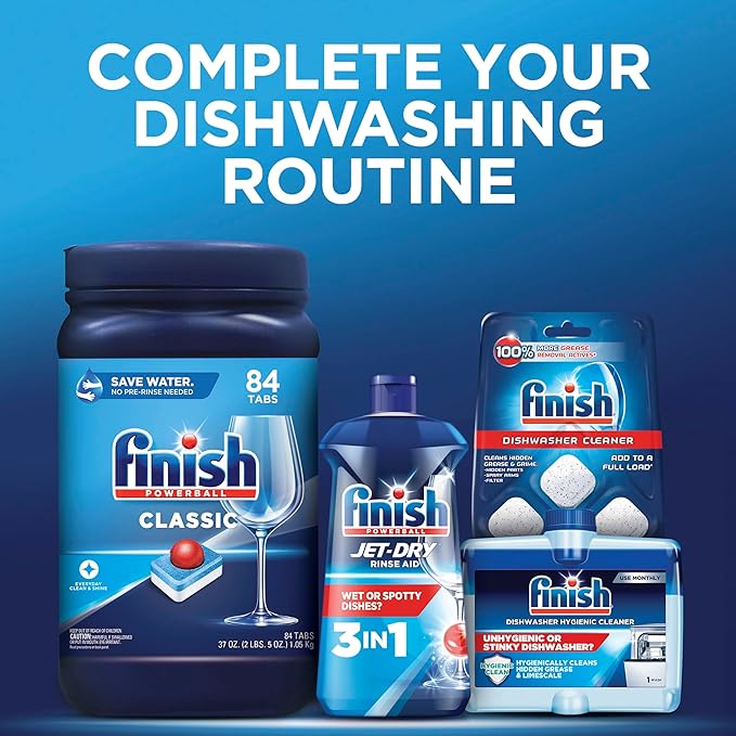 Finish Classic Dishwasher Pods,No Pre-Rinse Dishwasher Detergent Soap For Clean & Shine everyday with grease fighting Power,84 Count (Pack of 2)