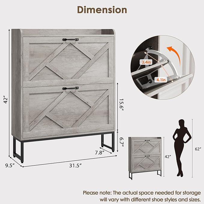 Nicetree Shoe Cabinet Storage for Entryway,Narrow Shoe Storage Cabinet, Space-Saving Shoe Organizer Cabinet, Vertical Entryway Solution for Foyer, Mudroom, Gray