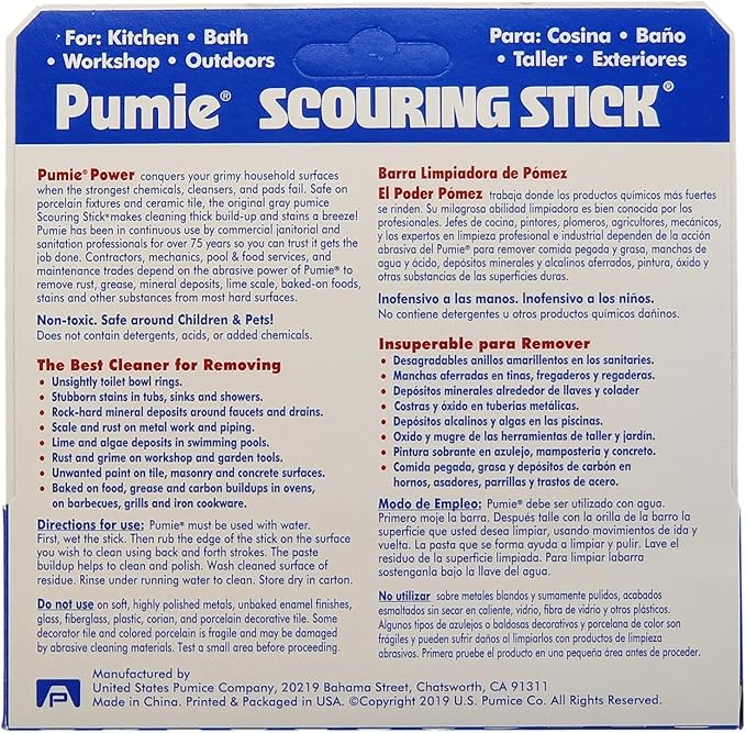 PUMIE 3 Pack Scouring Stick, Toilet Bowl Ring Remover, Heavy Duty Extra Strong Pumice Cleaning Bar, Pumice Stone for Cleaning Toilet Rings, Bathroom & Kitchen Stains by USPumice