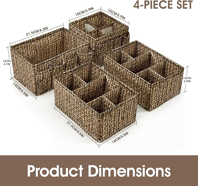 VERONLY Cosmetic Storage Bins Makeup Organizer, Adjustable Multifunction Storage Box Desk Drawer Divider for Makeup Brushes, Bathroom Countertop or Dresser, Set of 4