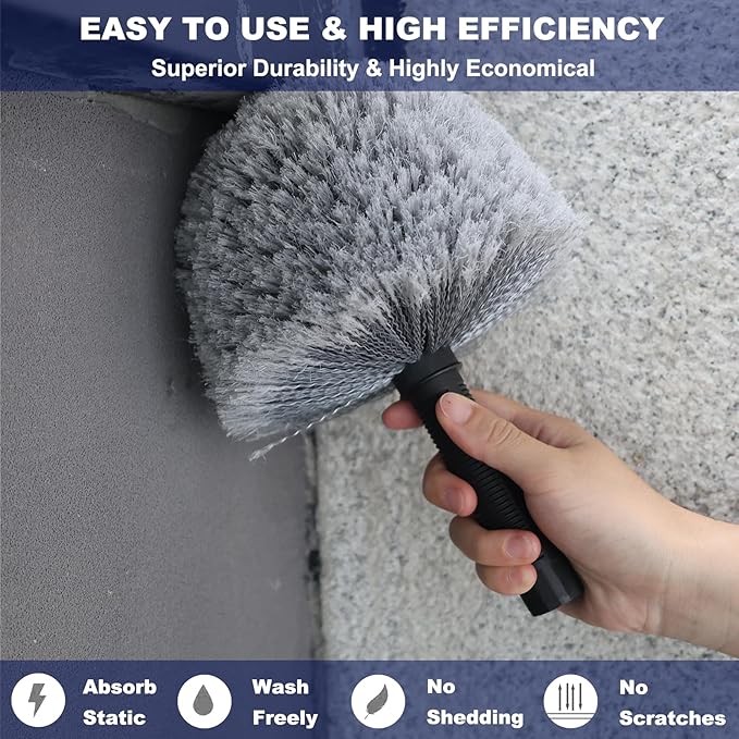 2 Pack Grey Twist-On Cobweb Duster Head Brush - Fits Standard 3/4 inch Threaded Poles, Attachment Spider Web Duster Brush for Outdoor & Indoor Cleaning