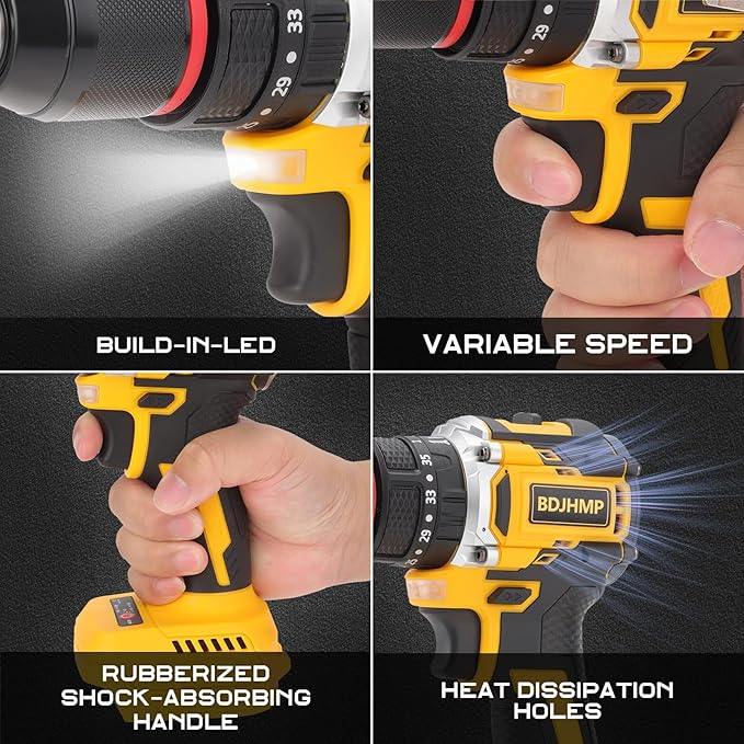 3/8" Brushless Compact Drill Tool Set, 85N.m 21V Cordless Drill Box with 2 * 2000mAh Battery, 782 In-lb Tool Set,DIY Hand Tool Kits for Daily Home Repair
