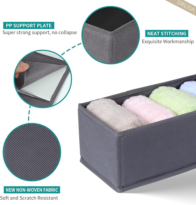 8 Pack Drawer Organizer for Baby Clothes, Foldable & Washable Bins - Perfect for Nursery & Dresser Organization, Grey - Durable Storage Solution for Baby Essentials, Socks,