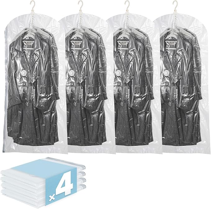 Hanging Vacuum Storage Bags, 4 Pack (53 x27.6 inch), Vacuum Seal bags for Clothing, Garment Storage for Jacket, Suits, Dresses, Closet Oragnization and Storage
