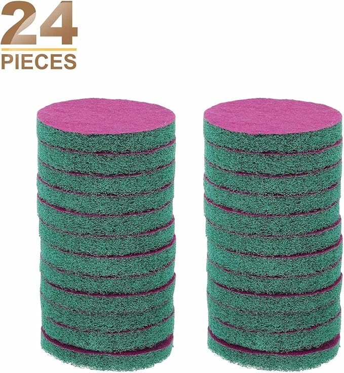 HARFINGTON 24pcs Scrubber Scouring Pads 180 Grits 5 Inch Drill Power Brush Hoop and Loop Surface Conditioning Disc Drill Scuffing Disc Scrub Pads for Home Kitchen Cleaning, Green