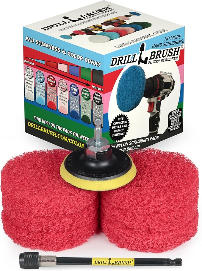 Drill Scrubber - Drill Brush Power Scrubber Pads - Bathroom - Drill Pad Attachments - Cleaning Pads - Shower Door - Baseboard - Bathroom Sink - Shower Cleaner - Flooring - Hard Water Stain Remover