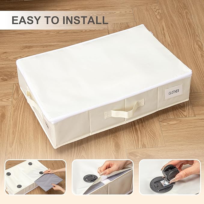 Vincona Under Bed Storage with Wheels, 2 Pack Under Bed Storage Containers with Label Holders for Clothes, Shoes and Blankets, Rolling Underbed Shoe Organizer with Cover, Beige (30.71x15.7x7.28 in)