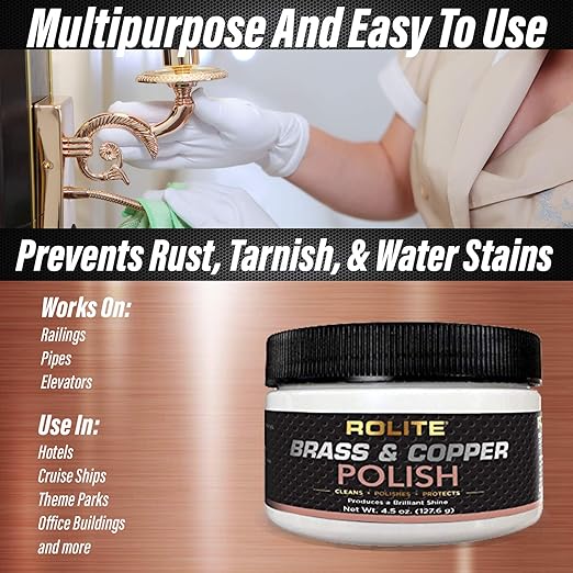 Rolite Brass Copper Polish 4.5 Oz Instant Tarnish Remover for Antiques Cookware Jewelry Marine Automotive Metal Brightener