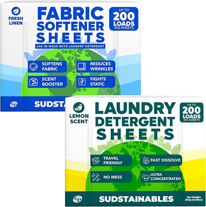 Fabric Softener Sheets for Washer bundle with Lemon 100 Strips Laundry Detergent Sheets