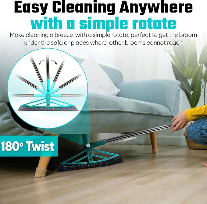 Magic Broom Squeegee Dog Pet Hair Remover, Rotatable, Height Adjustment - Silicone Broom Pet Hair Remover for All-Surfaces Hardwood Floors, Rugs, Tile, Glass, Liquid-Dirt with 50" Handle