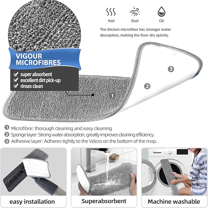 Spray Mop for Floor Cleaning with 360° Rotation - Multi-Surface Floor Cleaner for Wet/Dry Mopping Lightweight Handle for Kitchen Bathroom Hardwood&Tile Floors