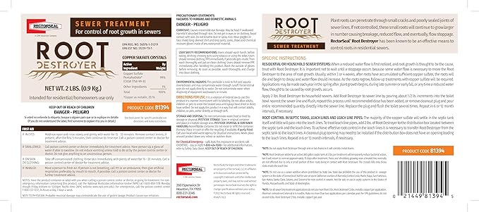 RectorSeal Root Destroyer 81394 Sewer Treatment, Easy Application, Fast Acting, 2 lb