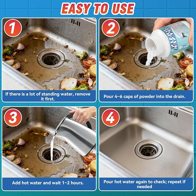 Drain Clog Remover, Crystal Lye Drain Opener, Hair Drains Clog Remover Unclog Bathroom and Kitchen Sinks, Drains, Shower Pipes, Removes Hair, Soap Scum, Blockages, 260g