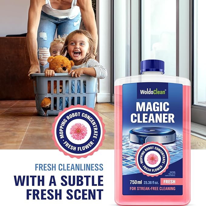 WoldoClean Robot Floor Cleaner Liquid 25.36 fl.oz - Fresh Scent & Anti-Clog, Compatible with Roborock, Dreame, Roomba, Tineco, Daily Use Concentrate