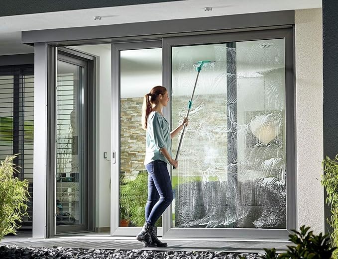 Leifheit Window Squeegee XL and Telescope Handle 200 cm, Window Wiping Set, Window Squeegee and Long Handle, Easy Window Cleaning Click System Handle