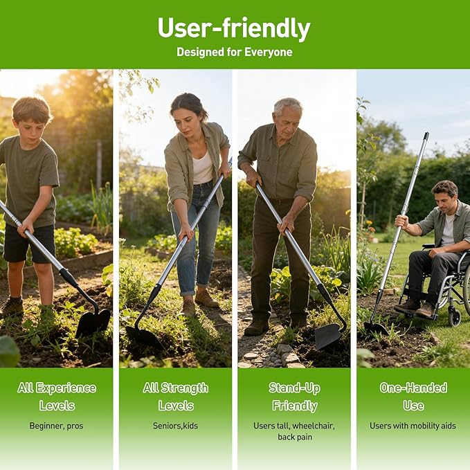 Garden Hoe for Weeding, Heavy Duty Draw Hoe Garden Tool for Plowing,Cultivating,Trenching, Ridging,Tilling Loosening Soil,Scraping Weeder with 60” Handle for Stand Gardening, Reduce Back Strain