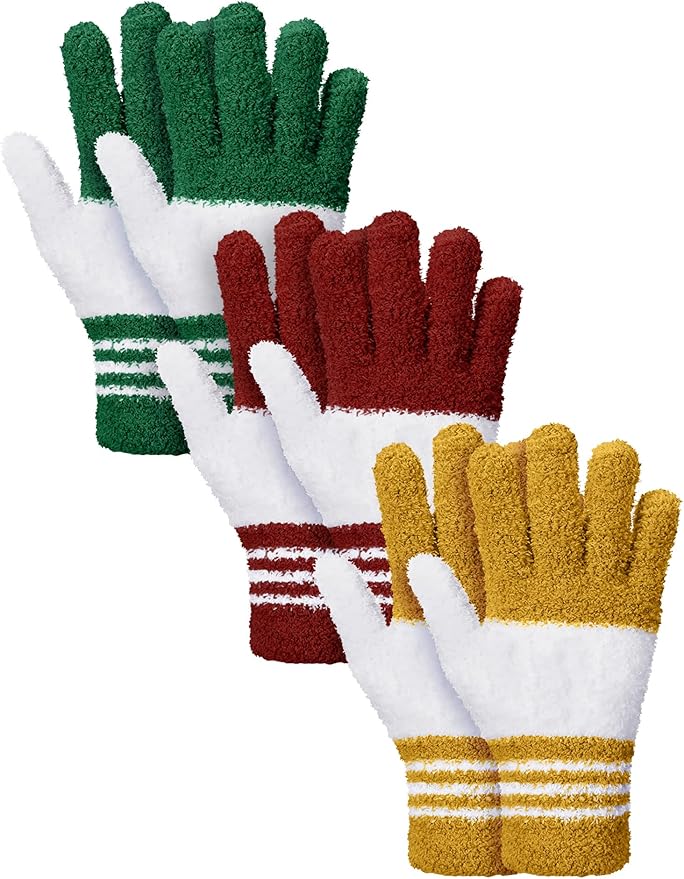 Patelai 3 Pairs Microfiber Plant Dusting Gloves Leaf Cleaning Gloves for Indoor Plants, Blinds, Furniture, House (Red,Green,Yellow,Medium)