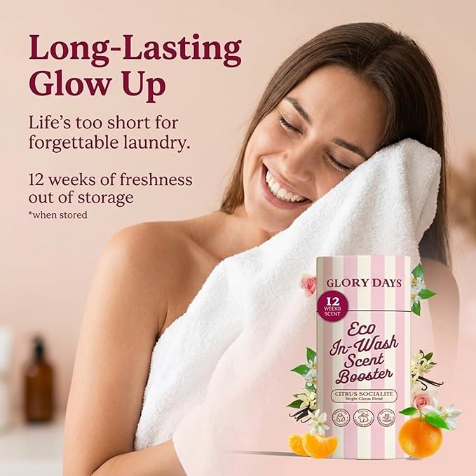 Glory Days In-Wash Scent Booster & Fabric Smell Deodorizer – Citrus Socialite (Bright Citrus Blend) | Chic Laundry Beads for Long-Lasting Fragrance | Plant-Conscious, Plastic-Free, 21 Washes