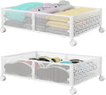 Under Bed Storage, Under the Bed Storage Containers with Wheels, Under Bed Shoe Storage Organizer Drawer, Tool-free Assembly Metal Underbed Storage for Bedroom Clothes Shoes Blankets-2 Pack White