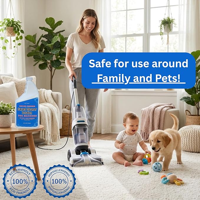 GEODE Carpet Cleaner Solution for Machines – Enzyme Carpet Cleaner & Deodorizer for Deep Cleaning, Pet Stain & Odor Remover, Non-Toxic Concentrated Formula for Carpet Cleaning Machines (32 Oz)