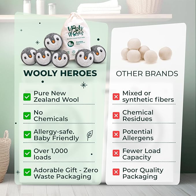 No More Dryer Sheets! XL Wool Dryer Balls 6-Pack, Reusable Laundry Softener & Static Reducer, Eco-Friendly, Long-Lasting, Safe for Sensitive Skin
