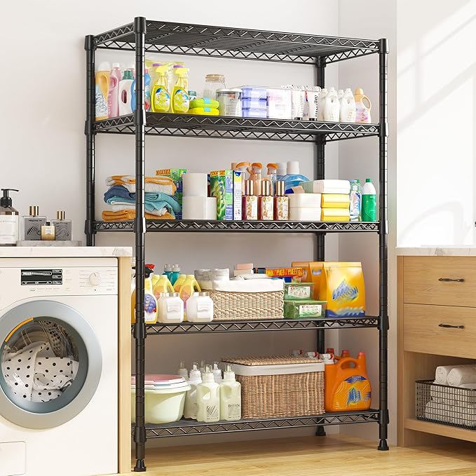 REIBII 5-Tire Storage Shelves, Wire Shelving Load 1000LBS Metal Shelves for Storage Adjustable Garage Shelving Unit Wire Shelf Rack Kitchen Storage Rack Pantry Shelves 31.5''W x 15.7'' D x 71''H