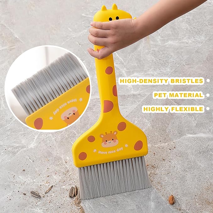 Small Broom with Dustpan Combo Set Cartoon Mini Broom and Dustpan Set Cute Cleaning Kit for Home Office Floor Counter Pet Nest (Orange)