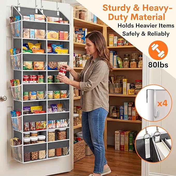 2 Pack Over the Door Organizer 5 Tiers, Extra Large Behind Door Storage of 10 Compartments, 80 lbs Weight Capacity Over Door Organizer, Door Hanging Organizer for Closet, Diaper Organizer,Room storage