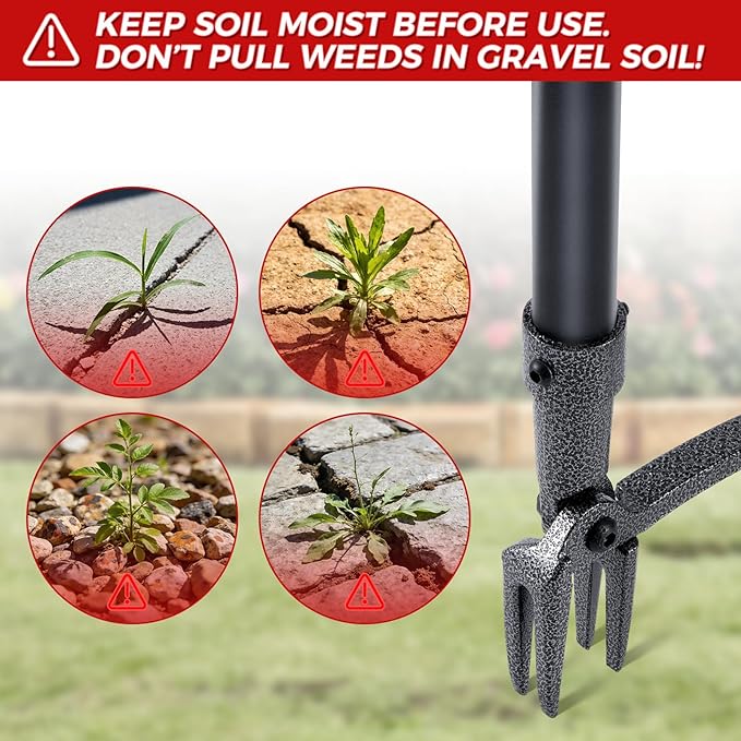 Weed Puller, Stand Up Weed Puller Tool with Steel Long Handle & 4-Claw Steel Head, 46" Adjustable Handle Weeder Tool, Easily Remove Weeds Root Without Bending, Pulling, or Kneeling