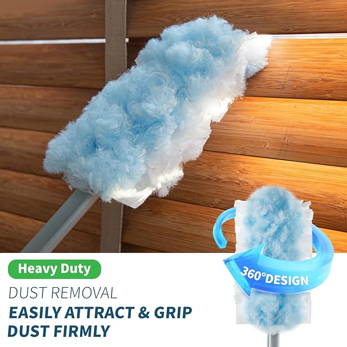 Oshang 12 Pack Disposable Heavy Duty Duster Refills - 43" Extendable Handle, Compatible with Swiffer - Dusters for Cleaning Ceiling Fans, Blinds, Furniture & High Corners
