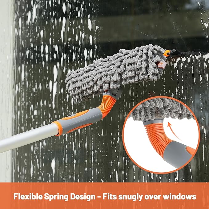 Eazer 65'' Squeegee Window Cleaner 2 in 1 Rotatable Window Cleaning Tool Kit with Telescopic Pole, Window Washing Equipment with Bendable Head for Indoor/Outdoor Window and Car Glass