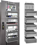 Ease of Assembly Over The Door Organizer,6 Tiers Anti Tilt Hanging Behind Door Storage, Heavy-Duty Reinforced Mesh Rack Holds 44lb for Bathroom,Pantry, Nursery,Closet, Shoes, Towels,Dark Grey