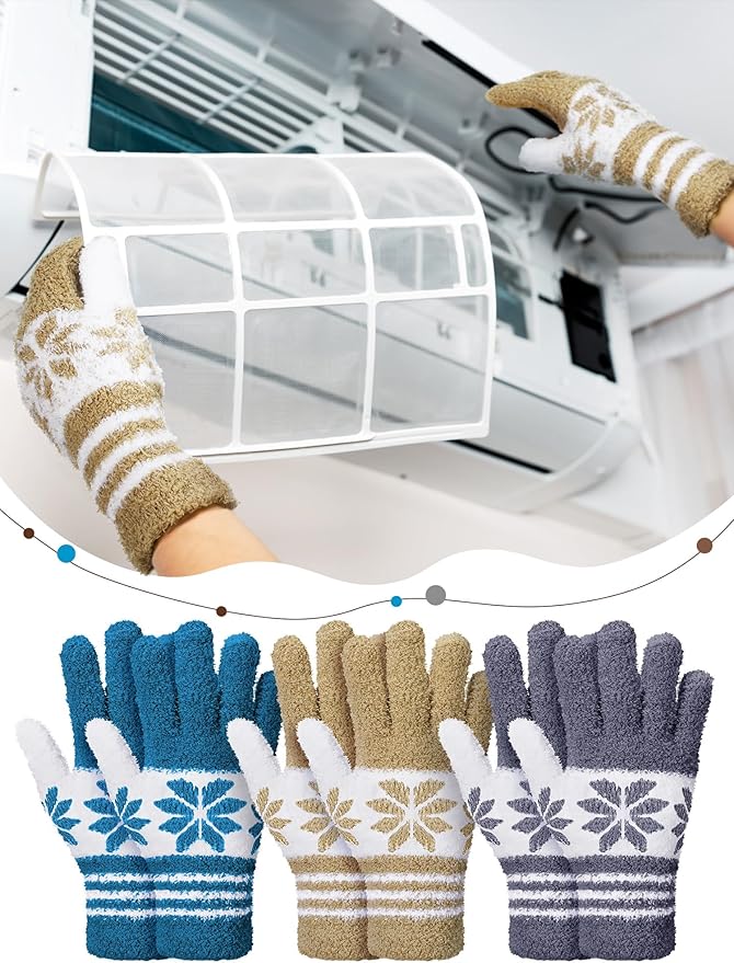 Patelai 3 Pairs Microfiber Plant Dusting Gloves Leaf Cleaning Gloves for Indoor Plants, Blinds, Furniture, House (Blue,Gray,Khaki,White,Medium)