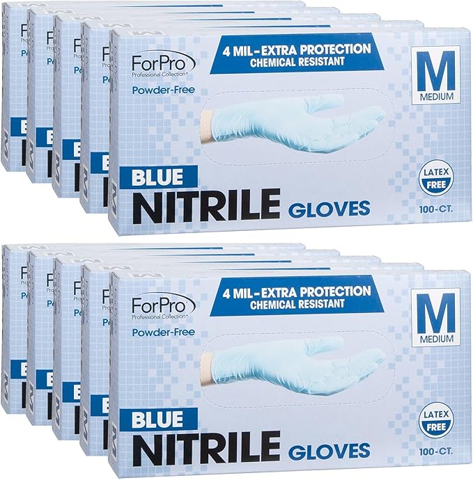 ForPro Disposable Nitrile Gloves, Chemical Resistant, Powder-Free, Latex-Free, Non-Sterile, Food Safe, 4 Mil