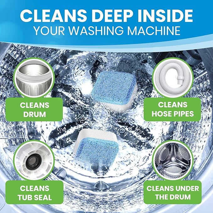 Washing Machine Cleaner Tablets 24 Pack – Deep Cleaning Descaler for HE, Front & Top Load Washers – Septic Safe, Eco-Friendly Freshener, Helps Maintain a Clean Drum – 12 Month Supply